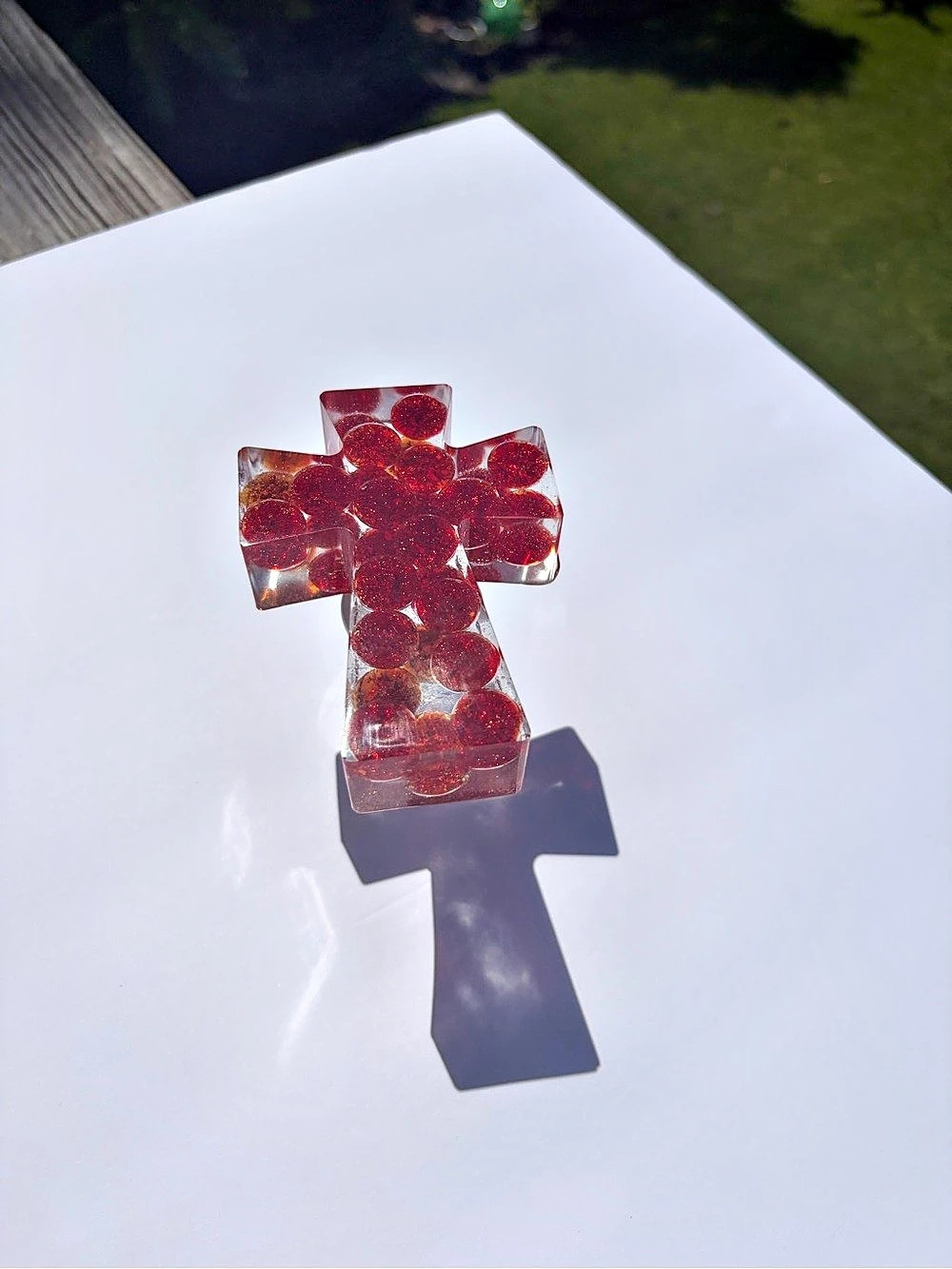 Handmade Red Marble Resin Cross | One of a Kind Christian Art Decor